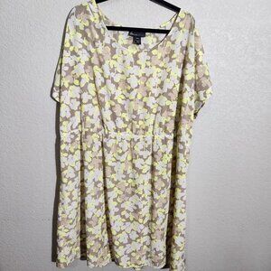 Lane Bryant Dress Womens 26/28 Beige Yellow White Floral Short Sleeve Pockets